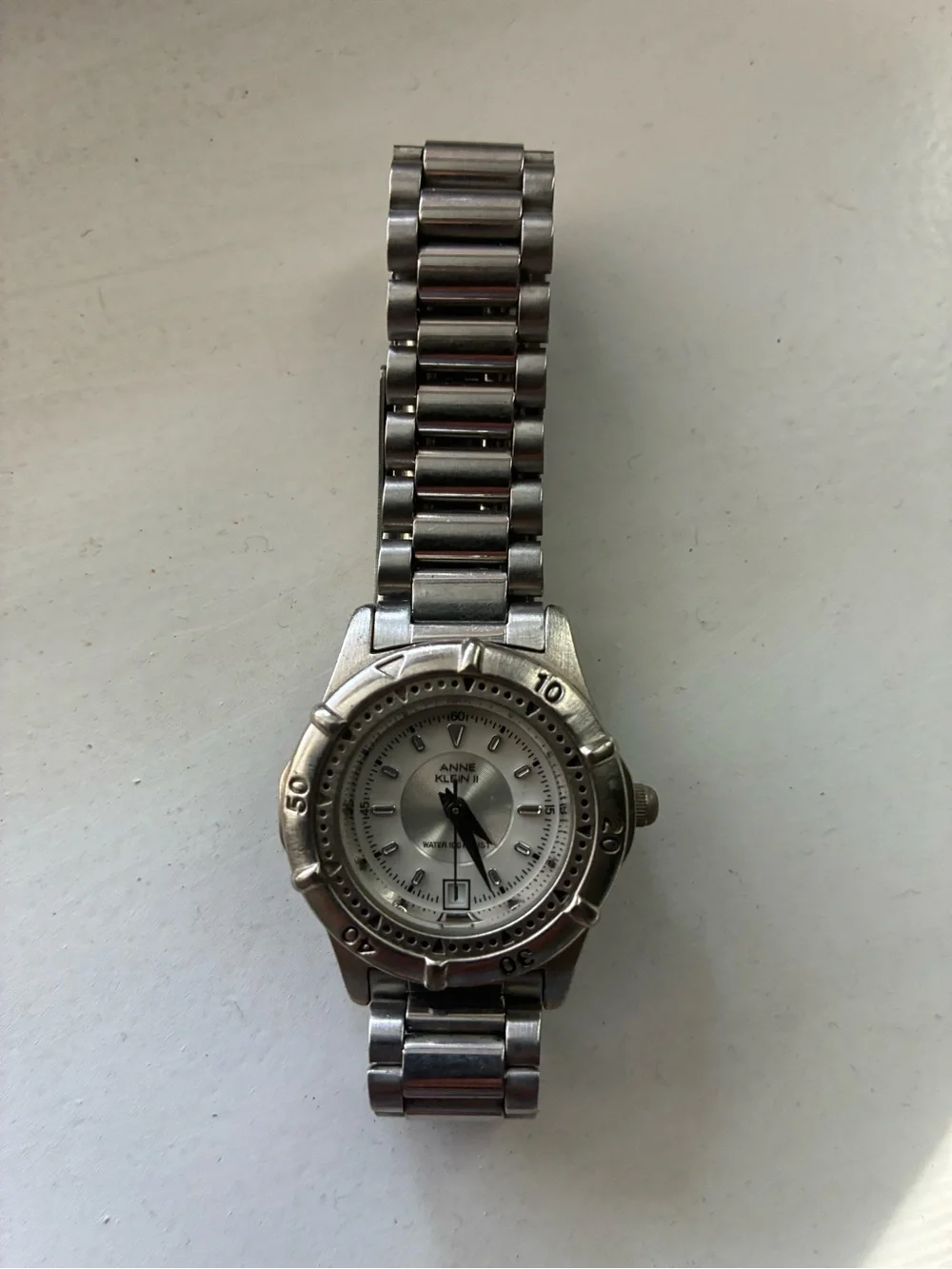 Anne Klein Silver and White Stainless Steel Women's Watch